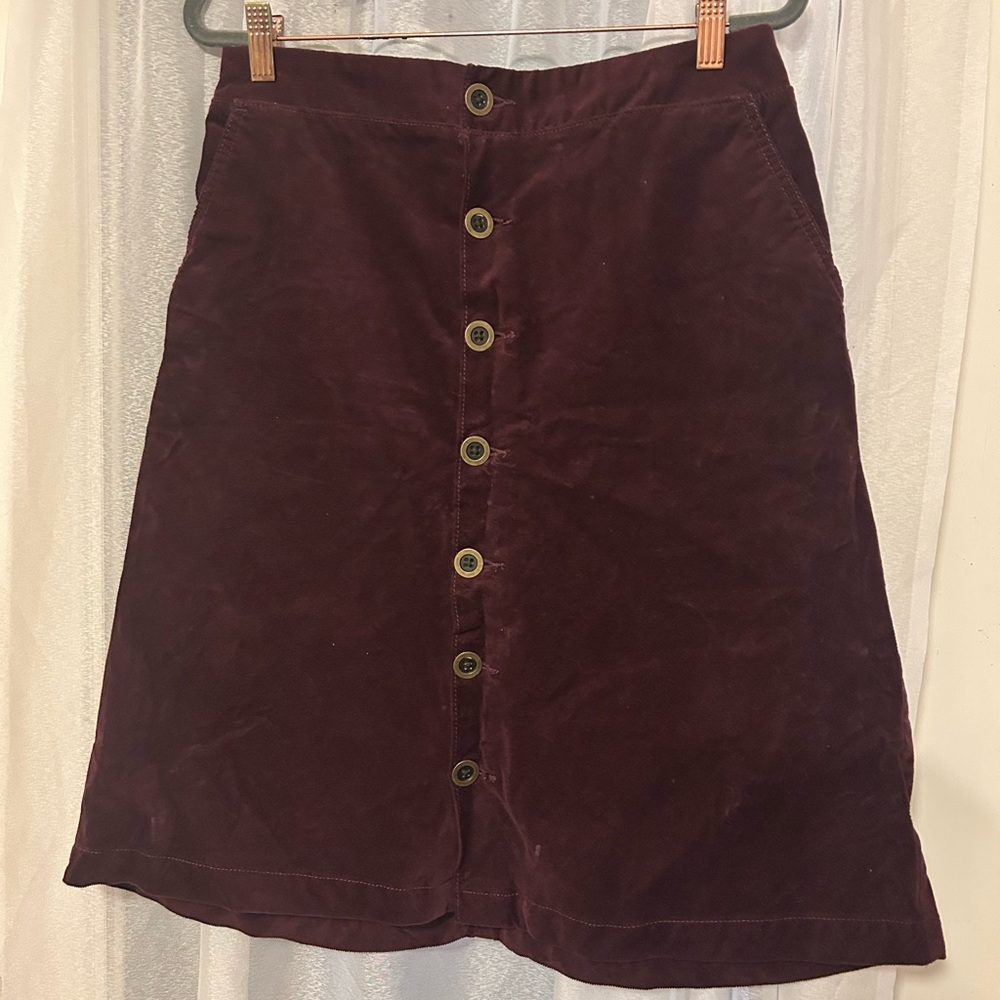 Burgundy Corduroy Button-Front Midi Skirt